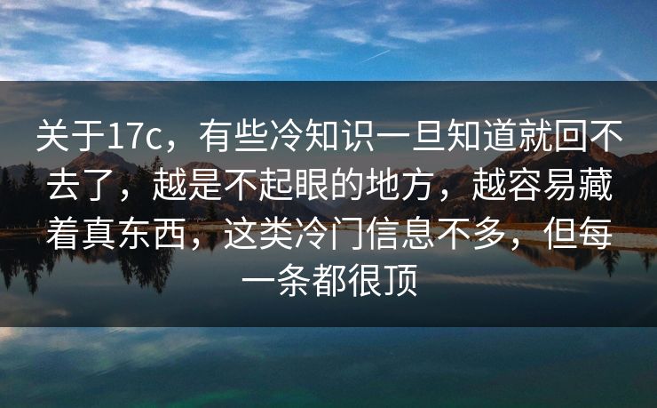 关于17c，有些冷知识一旦知道就回不去了，越是不起眼的地方，越容易藏着真东西，这类冷门信息不多，但每一条都很顶