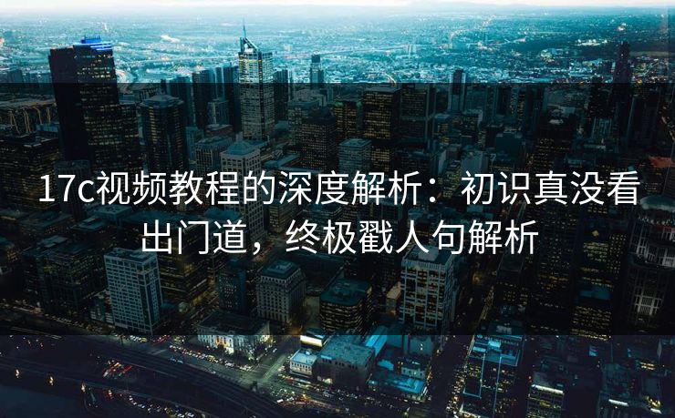17c视频教程的深度解析：初识真没看出门道，终极戳人句解析